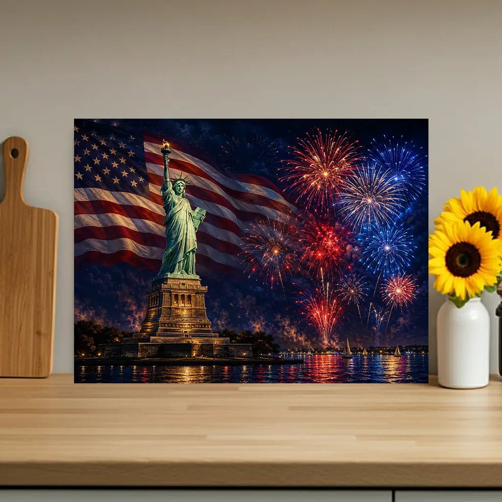 Statue of Liberty Cutting Board, American Flag Glass Cutting Board, 4th of July Kitchen Decor, Patriotic Gift, Americana Decor