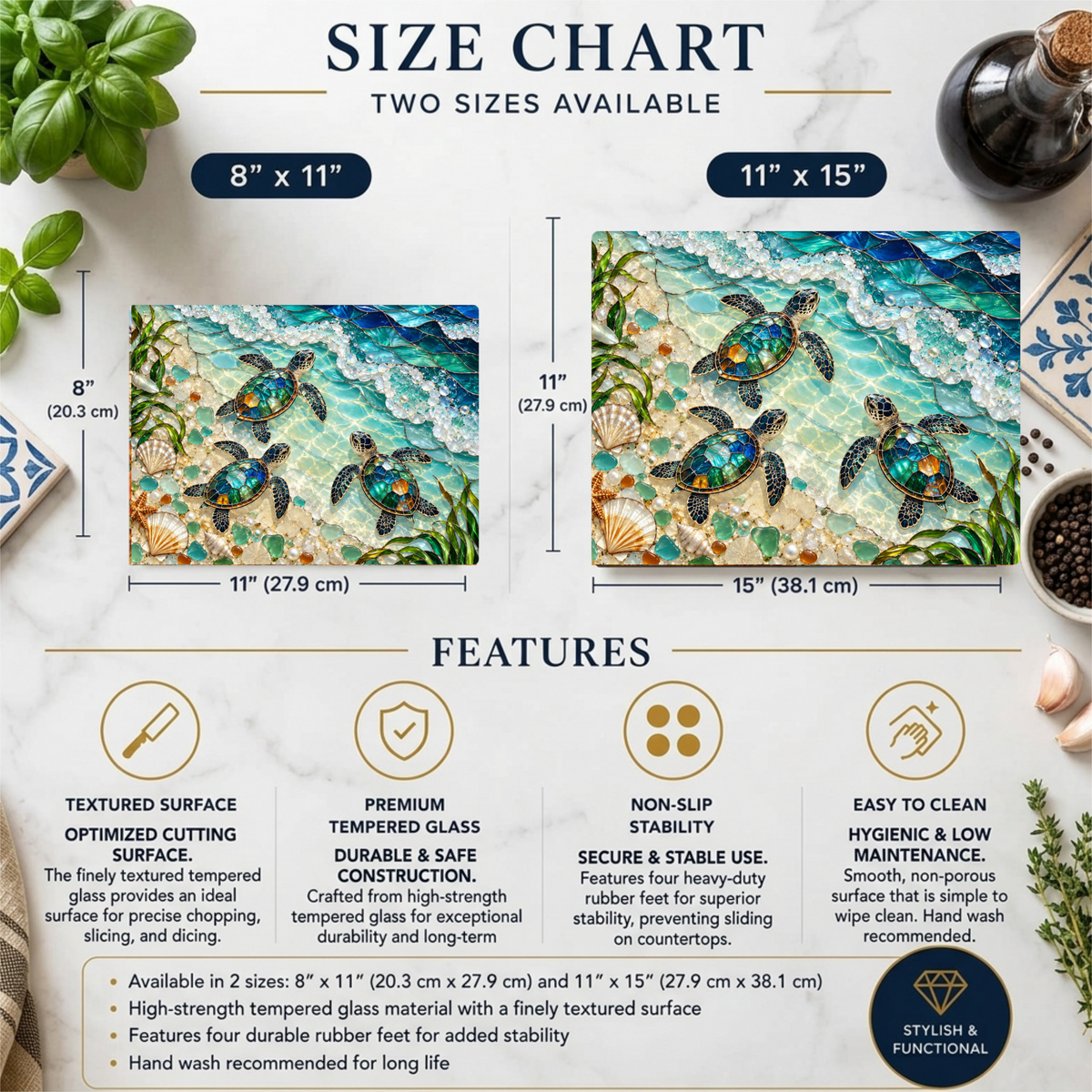 Sea Turtle Hatchlings Cutting Board, Coastal Kitchen Decor, Ocean Beach House Gift, Tempered Glass Chopping Board, Marine Life Kitchen Accent