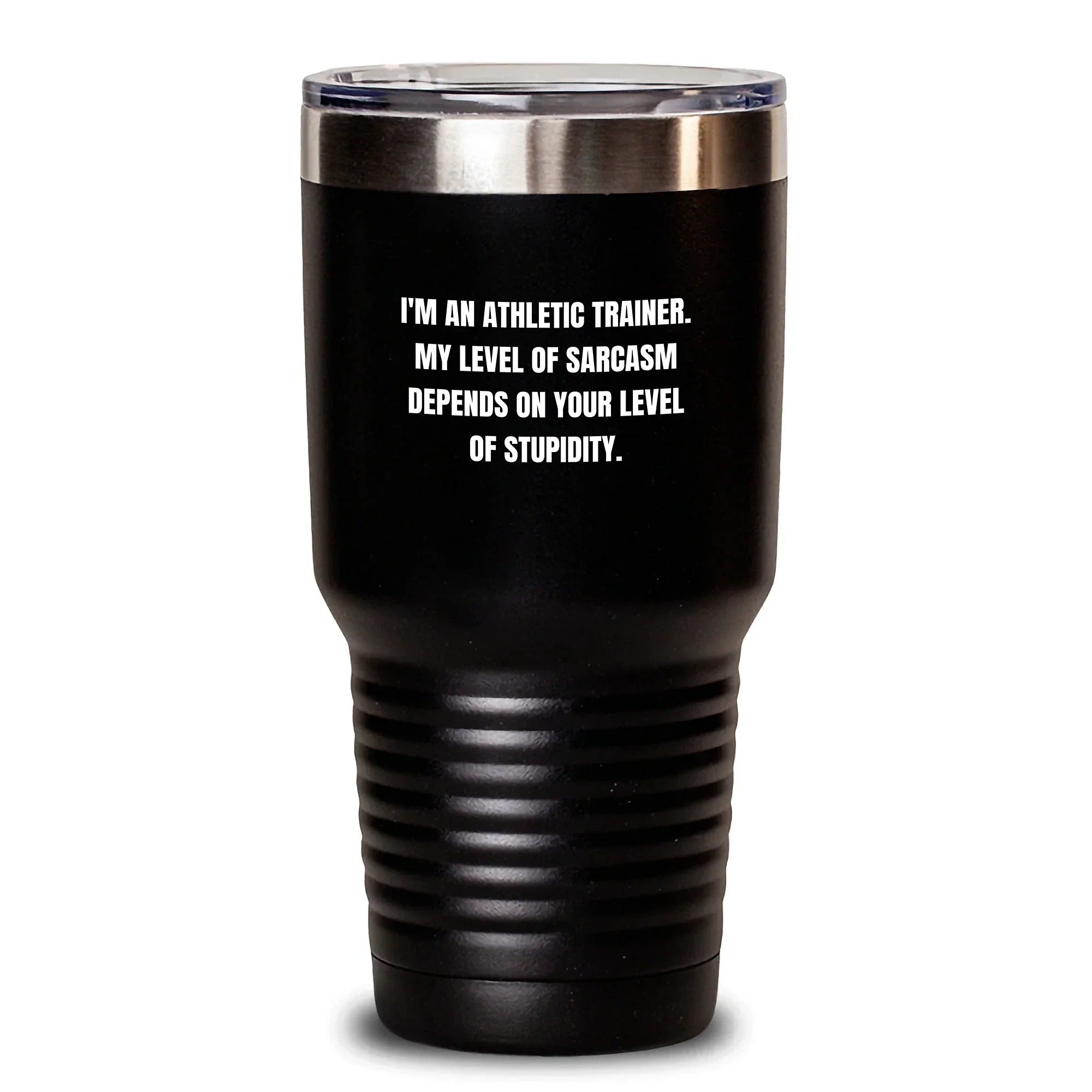 Funny Sarcastic Athletic Trainer Gifts for Men - I'm An Athletic Trainer, My Level Of Sarcasm Depends On Your Level Of Stupidity, Black Tumbler, Christmas Unique Gifts