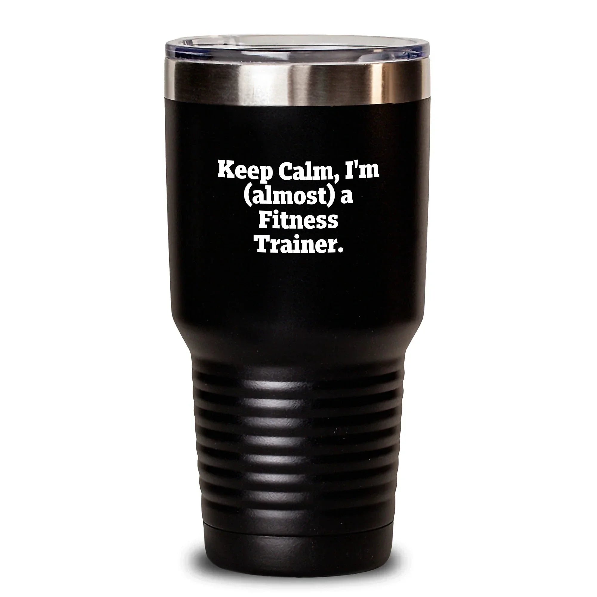 Funny Fitness Trainer Gifts from Friends - 'Keep Calm, I'm (almost) A Fitness Trainer.' Tumbler for Fitness Enthusiasts, Christmas Unique Gifts for Family Members, Coworkers and Men