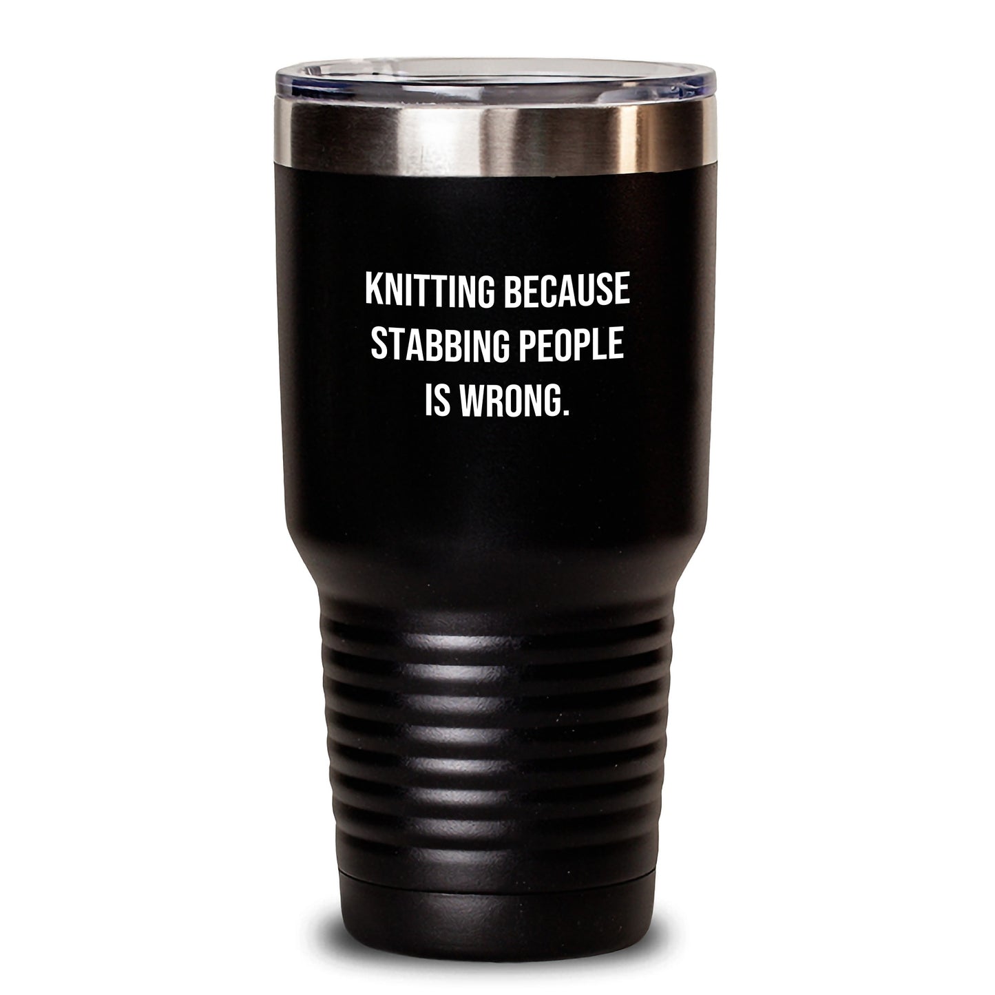 Funny Knitting Gifts for Friends, Family, or Coworkers - 'Knitting Because Stabbing People Is Wrong.' Tumbler for Graduation - Main