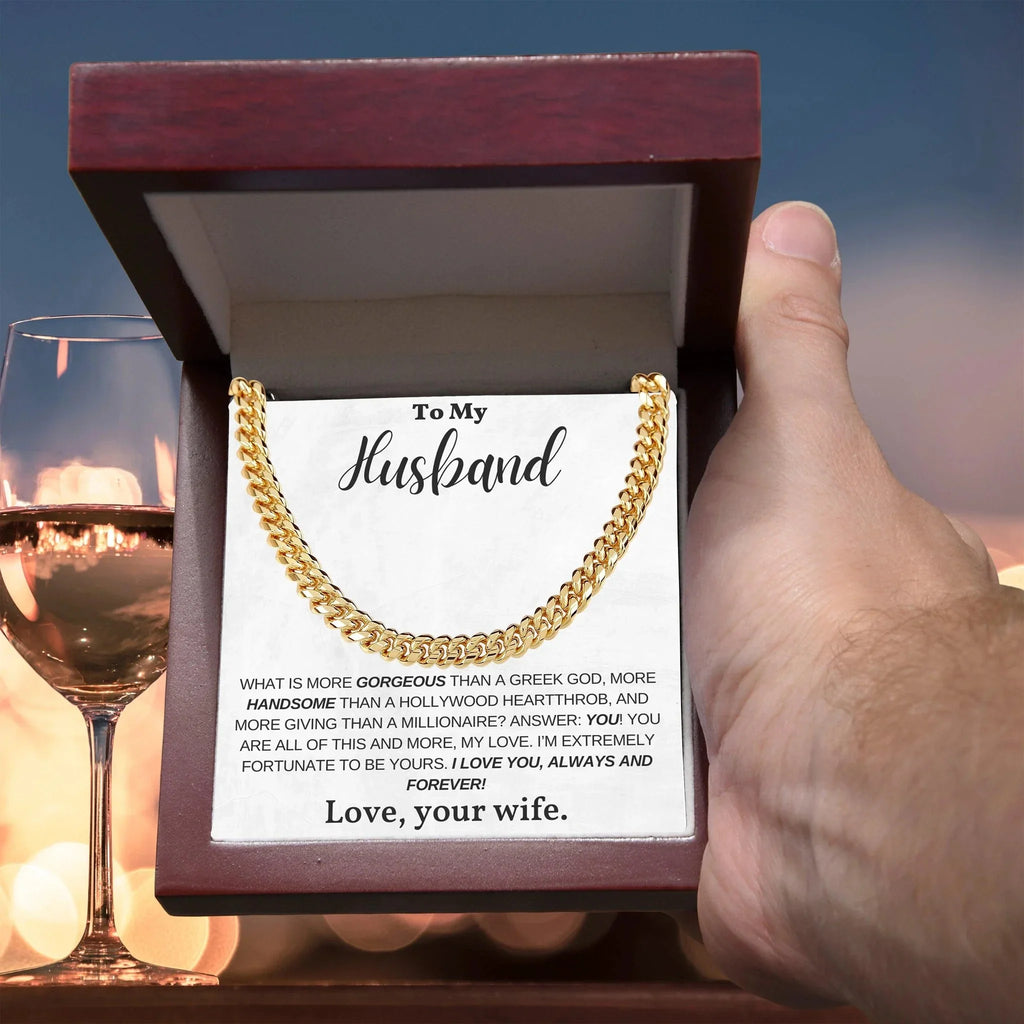 To My Husband, My Greek God, My Heartthrob, My Love - Cuban Link Chain Necklace