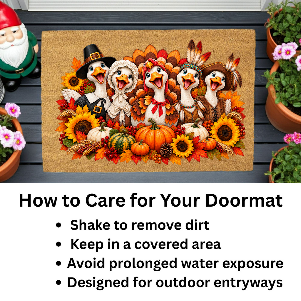 Thanksgiving Goose Doormat, Pilgrim Geese Welcome Mat, Funny Thanksgiving Porch Decor, Fall Coir Doormat, Harvest Front Door Mat