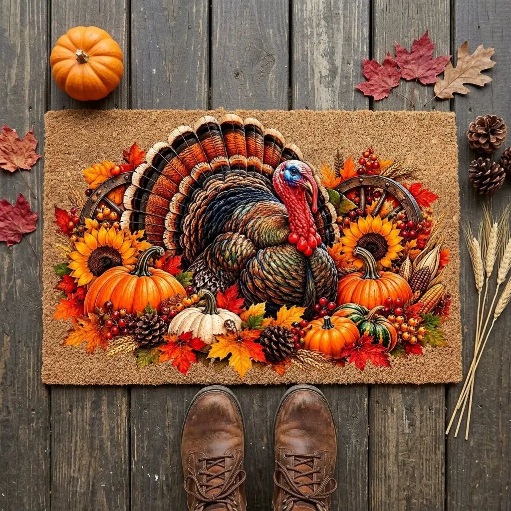 Thanksgiving Turkey Doormat, Fall Turkey Welcome Mat, Harvest Pumpkin Coir Doormat, Farmhouse Autumn Porch Decor, Thanksgiving Door Mat