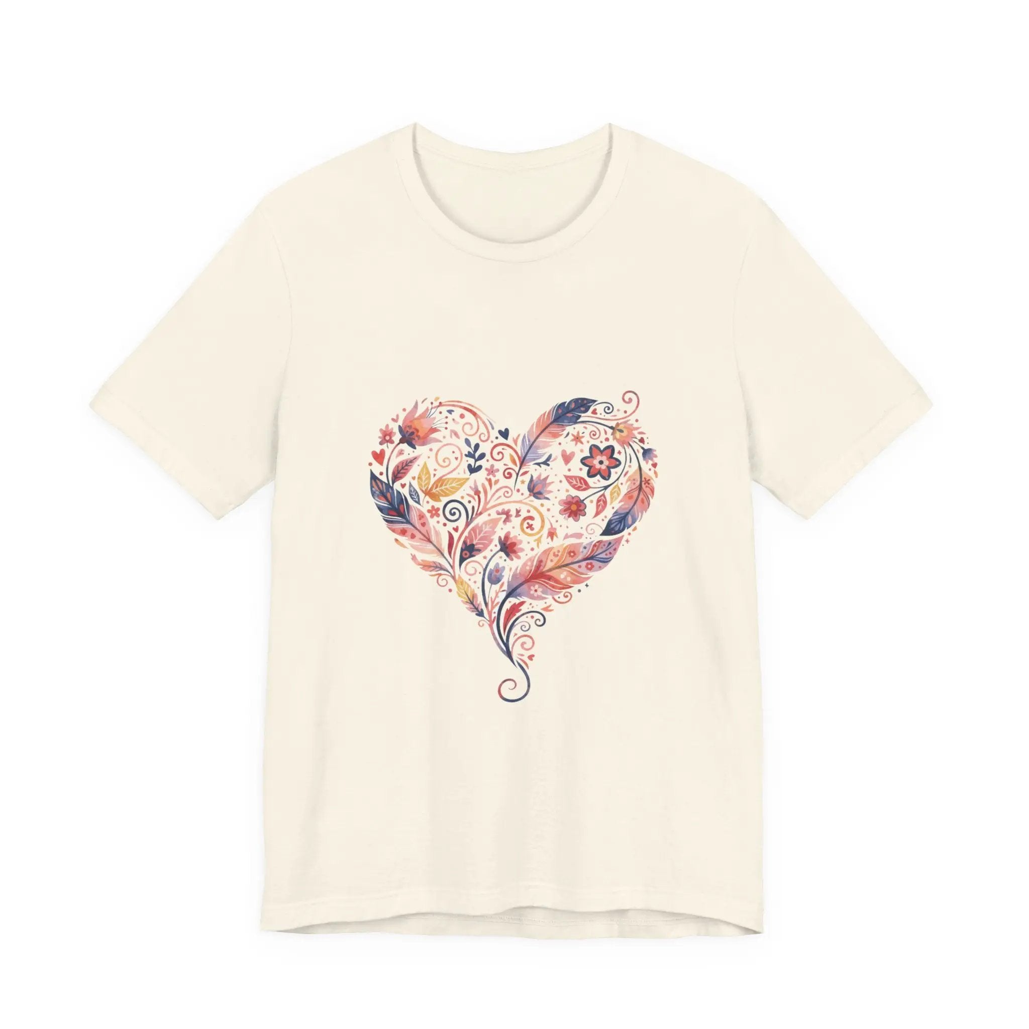 Floral Heart Graphic Tee — Boho Feather & Flower Design - Mallard Moon