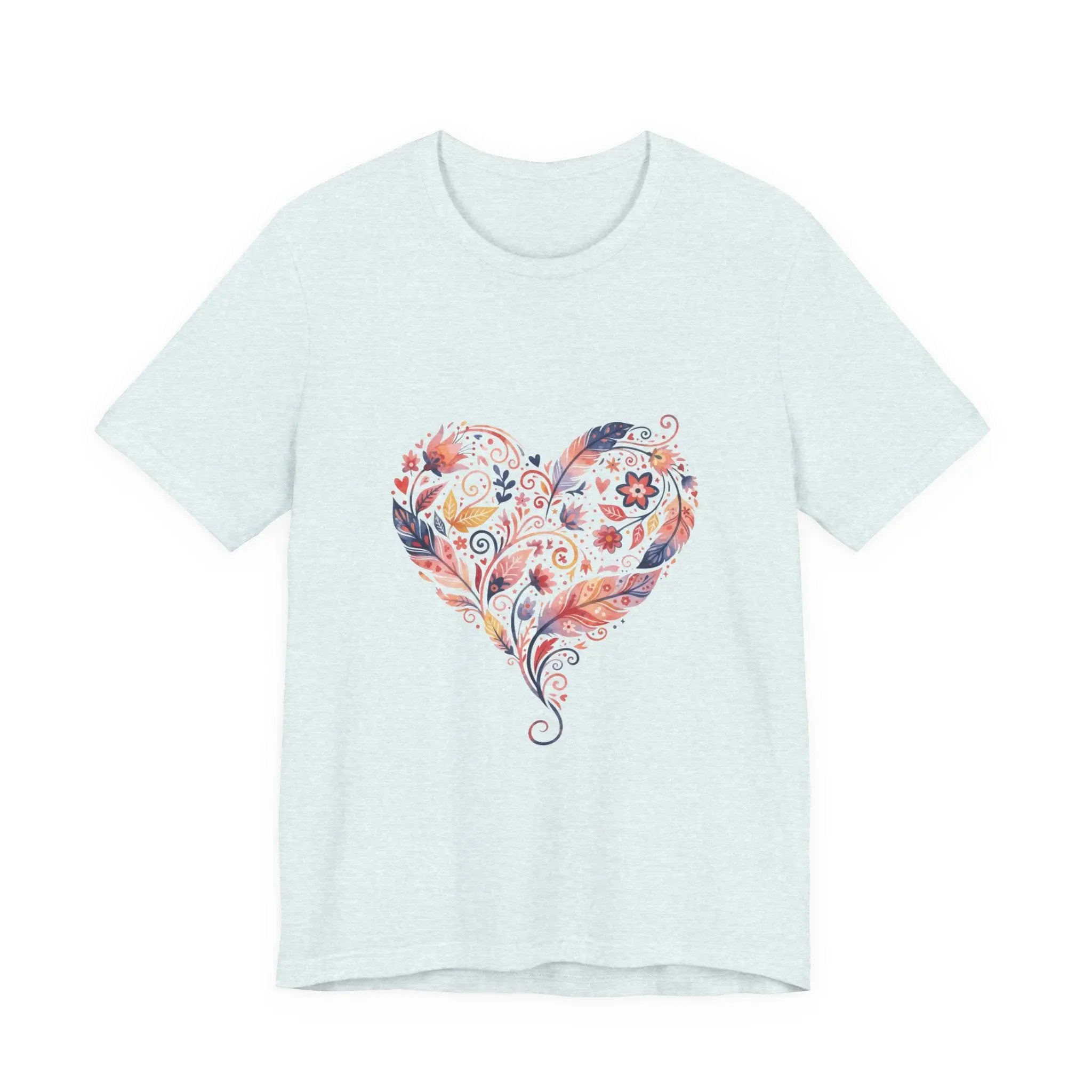Floral Heart Graphic Tee — Boho Feather & Flower Design - Mallard Moon