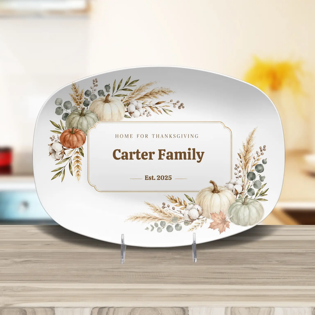 Personalized Thanksgiving Platter, Custom Family Name Serving Tray, Fall Pumpkin Platter, Thanksgiving Hostess Gift, Family Keepsake