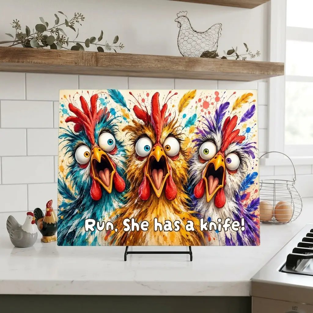 Funny Screaming Chickens Cutting Board, Personalized Chicken Gift, Screaming Chicken Kitchen Decor, Custom Hen Cutting Board, Chicken Lover Gift