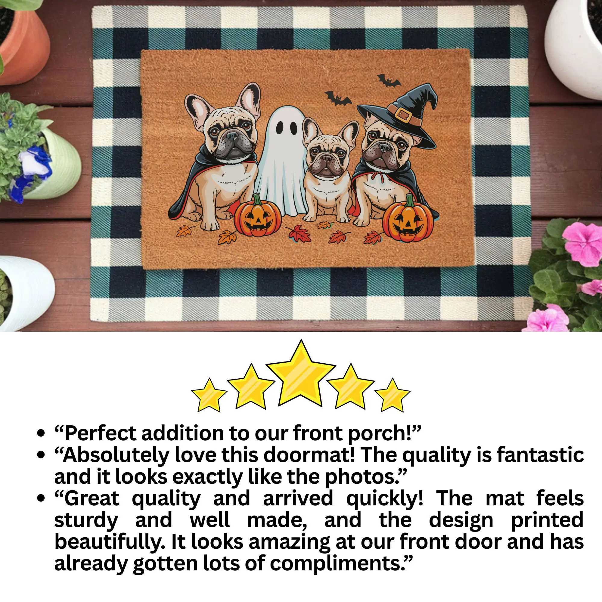 French Bulldog Halloween Doormat, Frenchie Coir Door UV Printed Mat, Cute Halloween Dog Welcome Mat, Spooky French Bulldog Porch Decor, Dog Lover Gift