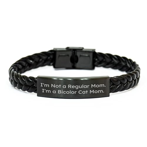 Bicolor Cat Lover Funny Interlaced Leather Bracelet, I'm Not A Regular Mom. I'm A Bicolor Cat Mom Unique Birthday Christmas Mother's Day Gift - Mallard Moon Gift Shop