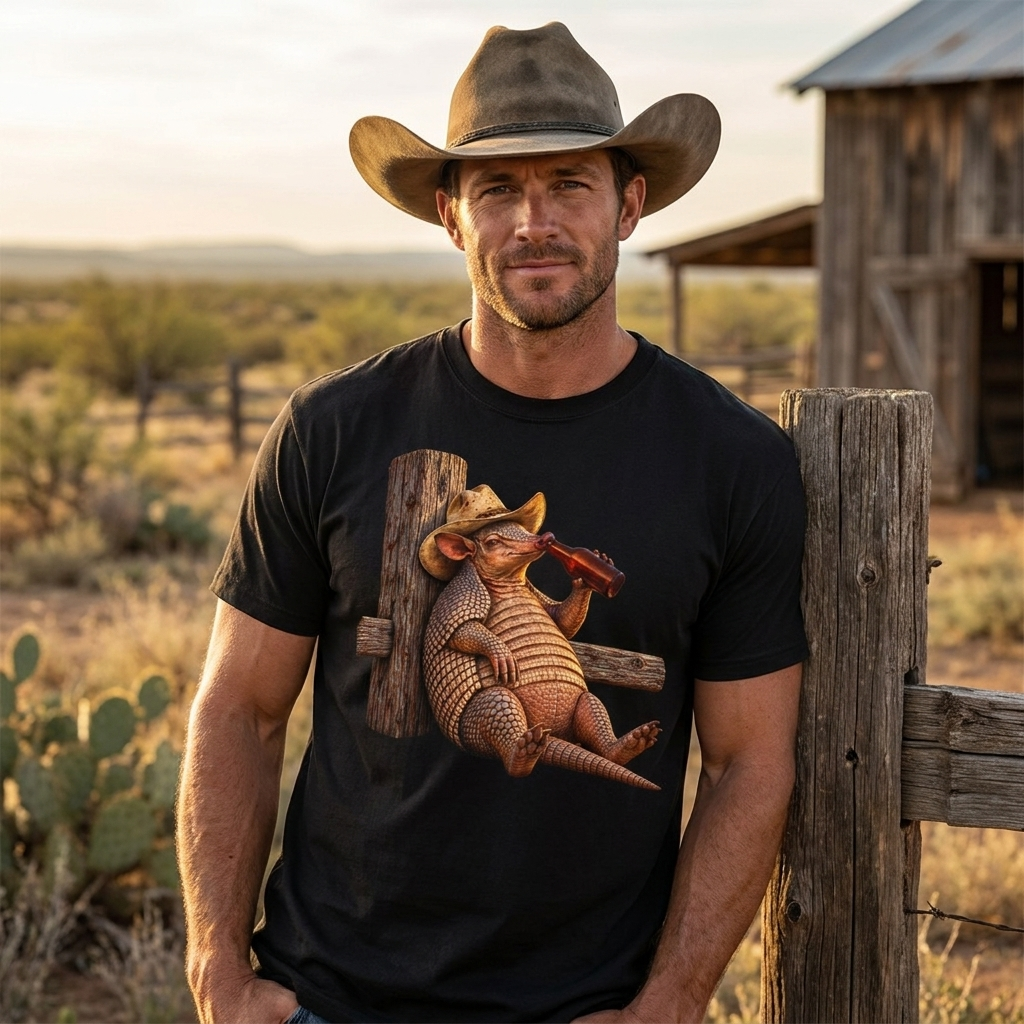 Funny Armadillo T Shirt, Cowboy Armadillo Shirt, Texas Beer Shirt, Western Graphic Tee, Funny Texas Gift, Country Humor Tee