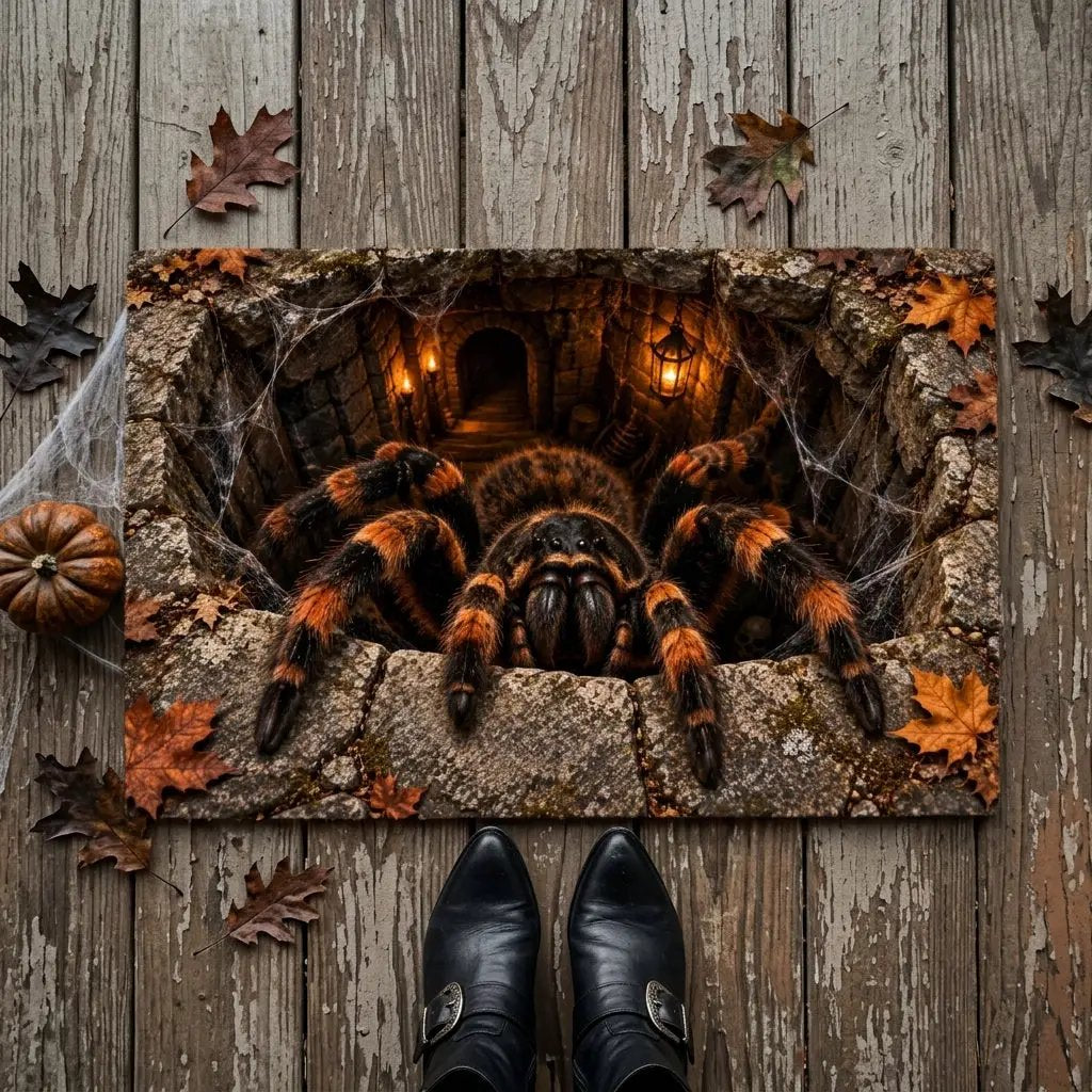 Giant Spider Halloween 3D Doormat, Scary Optical Illusion Welcome Mat, Creepy Spider Door Mat, Haunted House Halloween Porch Decor