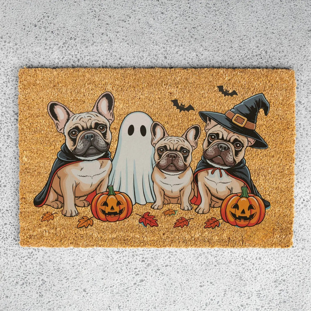 French Bulldog Halloween Doormat, Frenchie Coir Door UV Printed Mat, Cute Halloween Dog Welcome Mat, Spooky French Bulldog Porch Decor, Dog Lover Gift