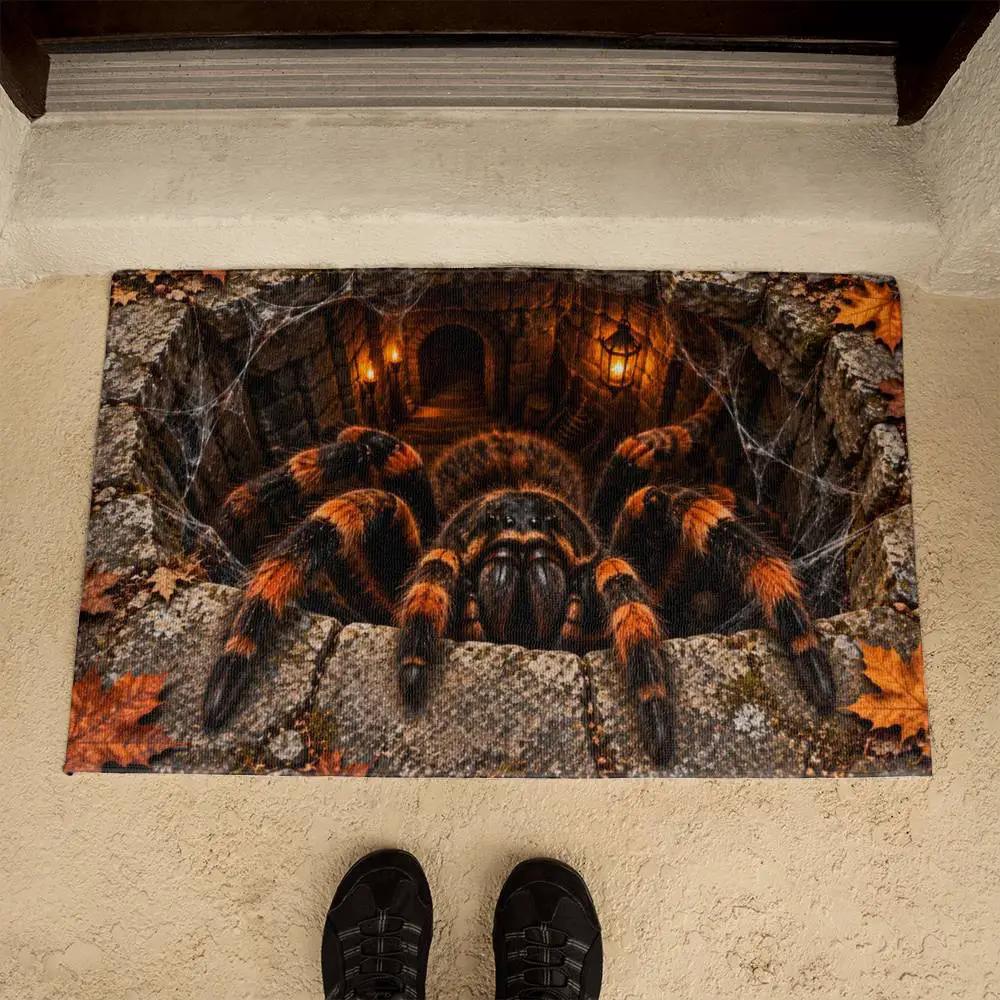 Giant Spider Halloween 3D Doormat, Scary Optical Illusion Welcome Mat, Creepy Spider Door Mat, Haunted House Halloween Porch Decor