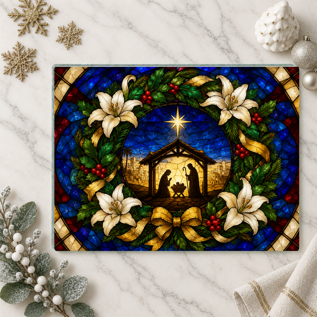 Christian Christmas Glass Cutting Board, Faith Filled Christmas Decor, Religious Christmas Gift, Choose From 10 Designs