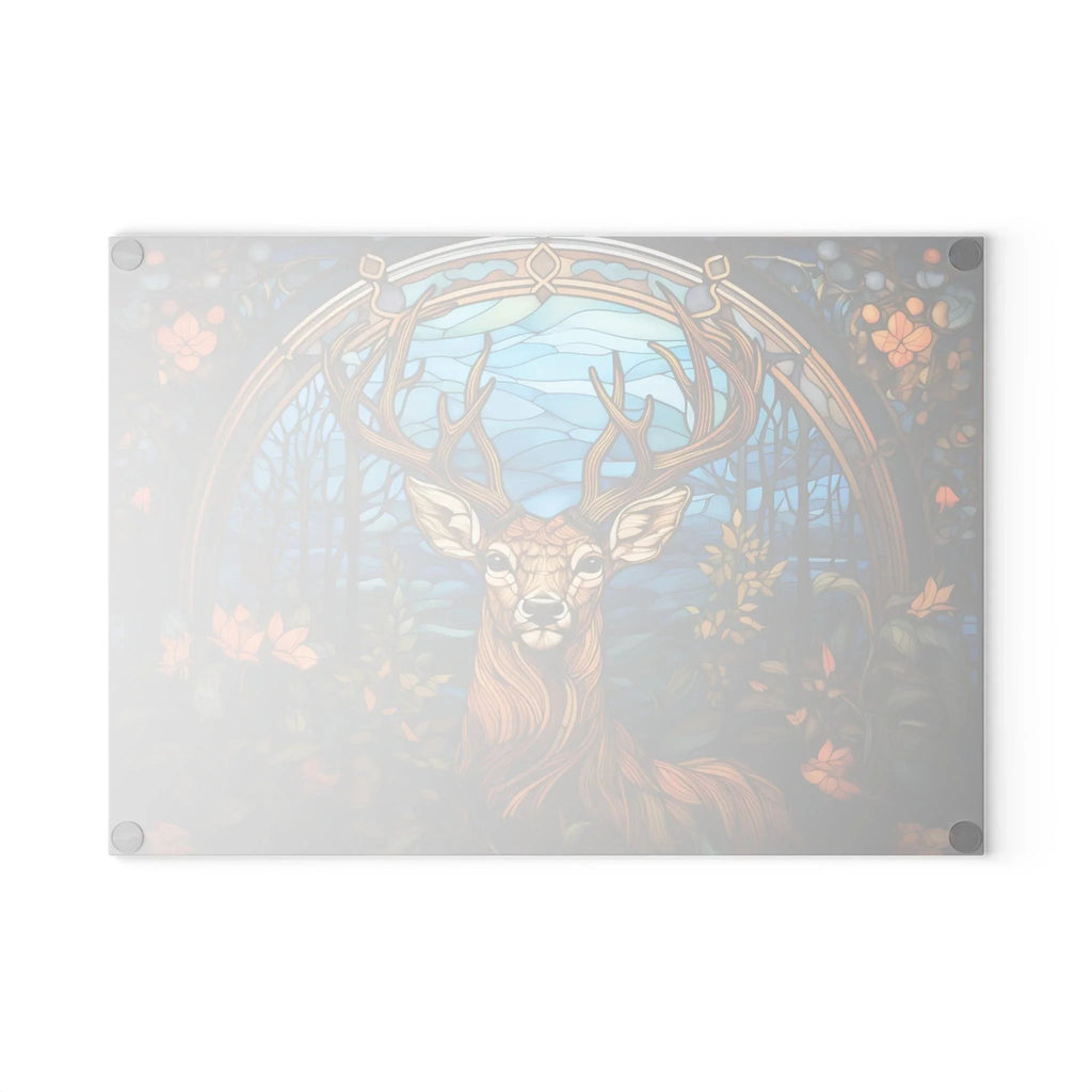 Glass Cutting Board - Stained Glass Stag Design
