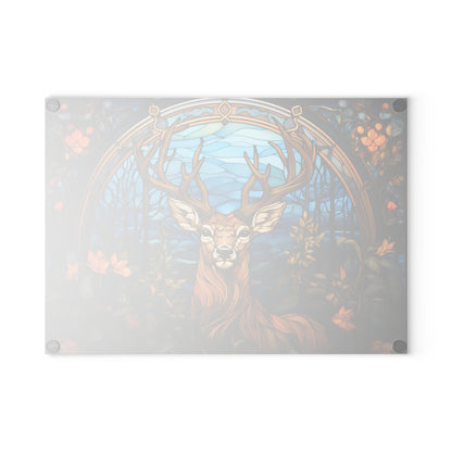 Glass Cutting Board - Stained Glass Stag Design