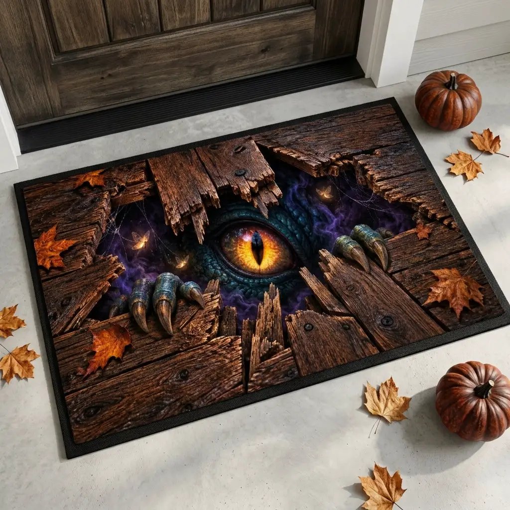 Monster Eye Halloween 3D Doormat, Scary Dragon Eye Door Mat, Creature Under Floor Illusion, Spooky Halloween Welcome Mat