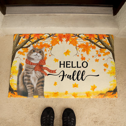 Hello Fall Cat Doormat – Fall Welcome Mat with Interchangeable Cat Designs, Autumn Leaves & Cozy Seasonal Décor for Cat Lovers and Fall Homes