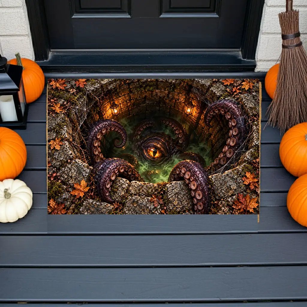 Tentacle Monster Halloween Doormat, 3D Creepy Creature Optical Illusion Mat, Horror Welcome Mat, Spooky Halloween Porch Decor