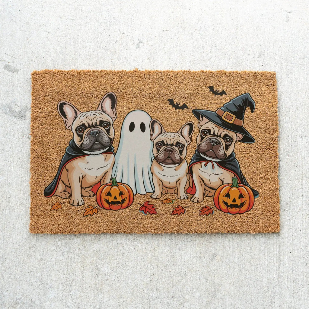 French Bulldog Halloween Doormat, Frenchie Coir Door UV Printed Mat, Cute Halloween Dog Welcome Mat, Spooky French Bulldog Porch Decor, Dog Lover Gift