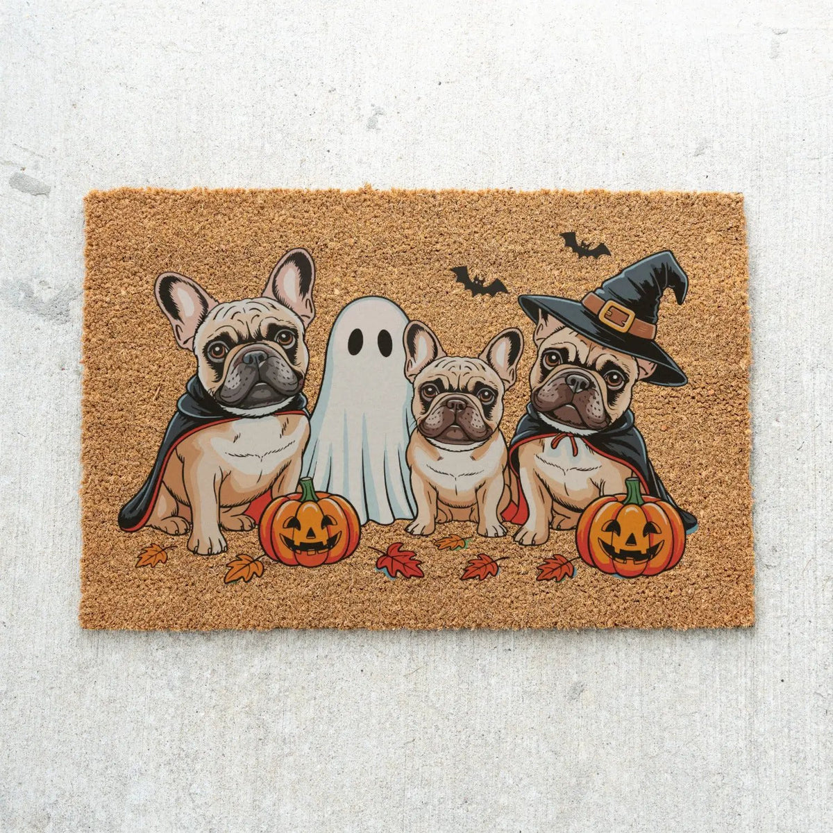 French Bulldog Halloween Doormat, Frenchie Coir Door UV Printed Mat, Cute Halloween Dog Welcome Mat, Spooky French Bulldog Porch Decor, Dog Lover Gift