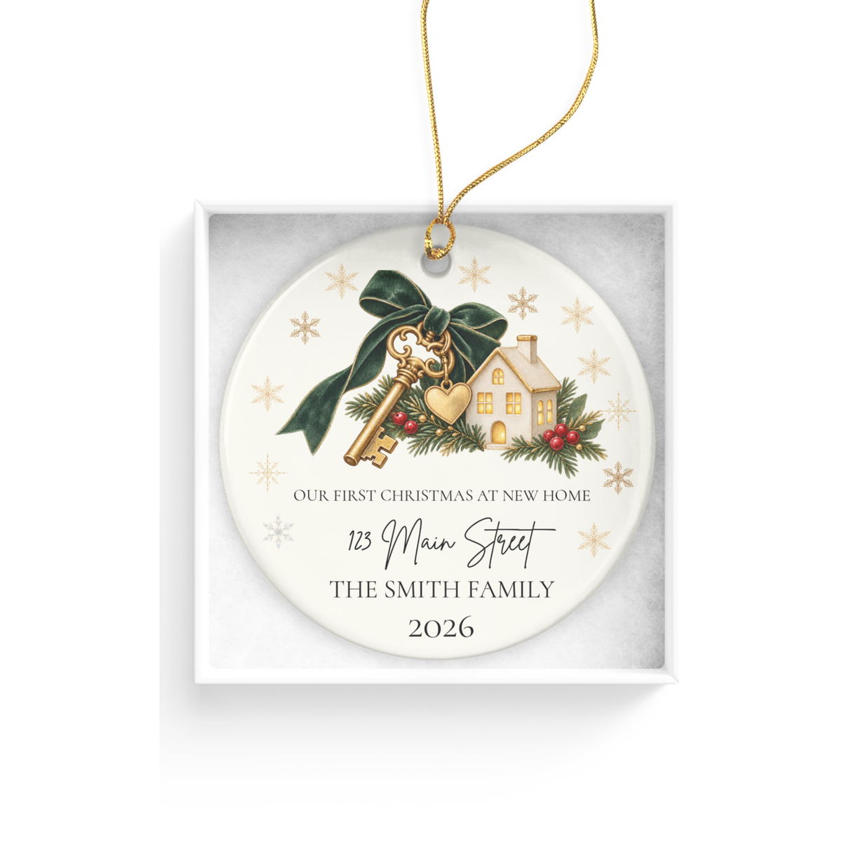 Personalized First Christmas in New Home Ornament, Custom House Key Christmas Decoration, New Homeowner Gift, Housewarming Keepsake