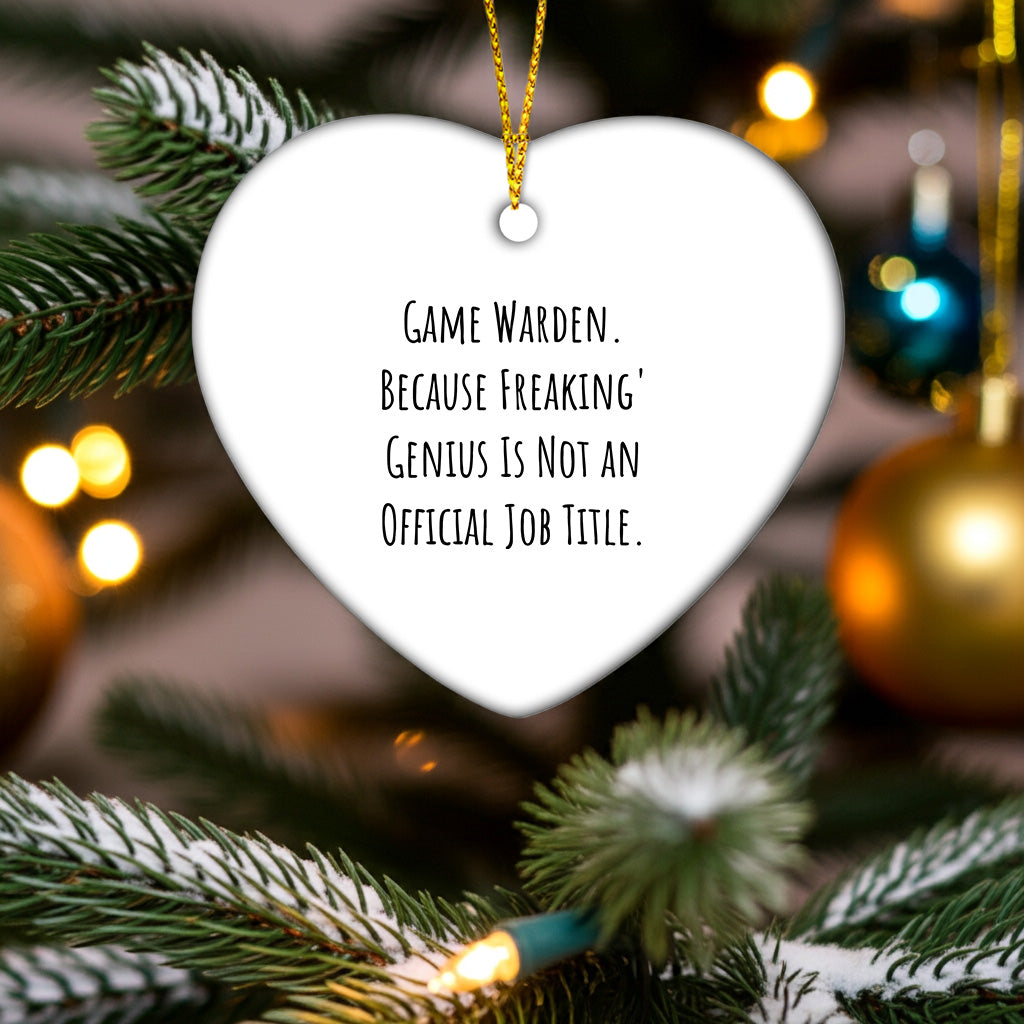 Game Warden Heart Ornament, Funny Quote, Unique Gifts for Men, 'Game Warden. Because Freaking' genius Is Not An Official Job Title.', Christmas Ornament Gifts from Family to Friends