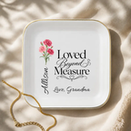 Personalized Birth Flower Jewelry Dish, Custom Name Ring Dish, Loved Beyond Measure Keepsake, Birthday Gift for Daughter, Granddaughter