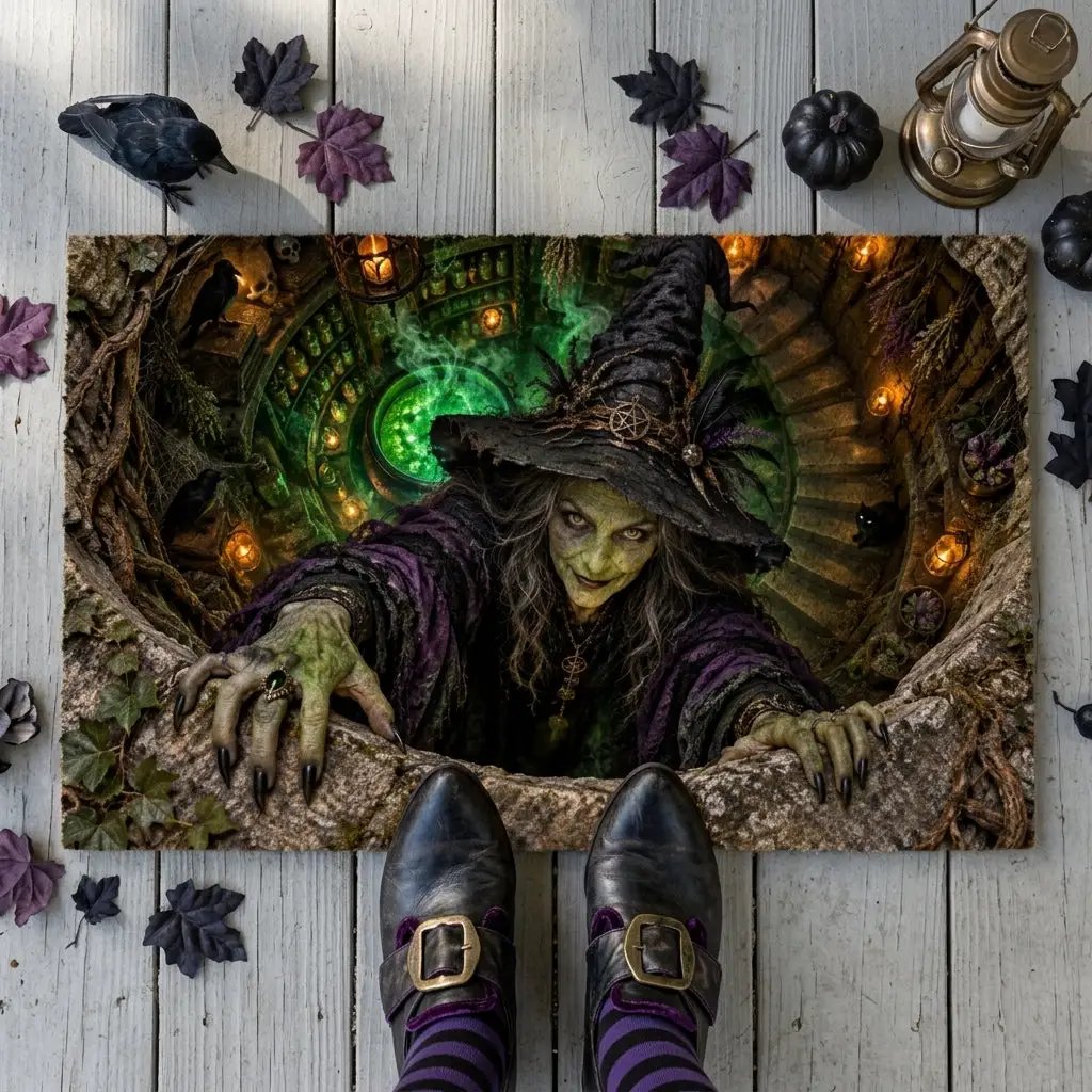 Witch Doormat, Halloween 3D Optical Illusion Door Mat, Witch Apothecary Cellar Welcome Mat, Spooky Porch Decor, Haunted House Entrance