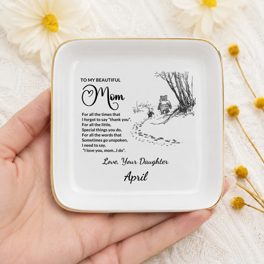 Personalized Mom Jewelry Dish, Thank You Mom Gift from Daughter or Son, Custom Signature Ring Dish, Mother's Day Ceramic Trinket Tray
