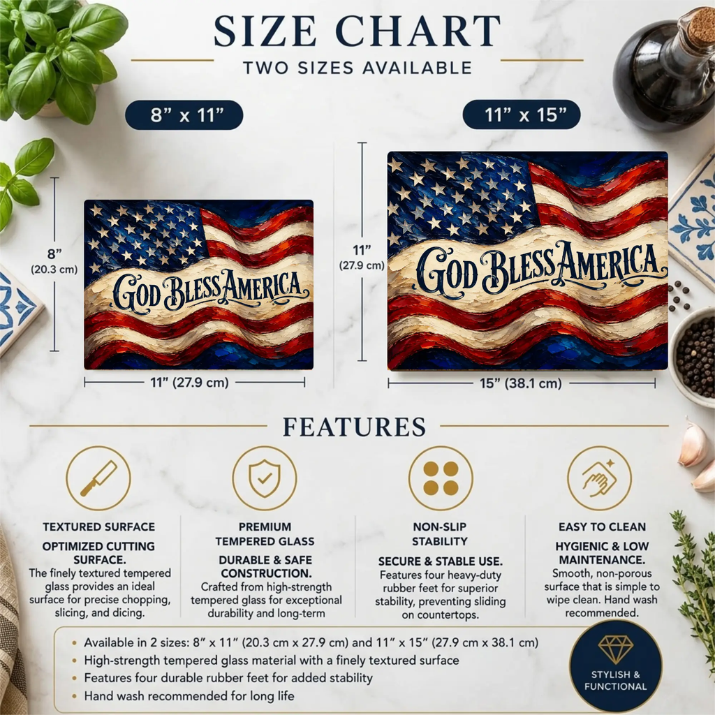 God Bless America Cutting Board, American Flag Glass Cutting Board, Patriotic Kitchen Decor, Christian USA Gift, Americana Home Decor