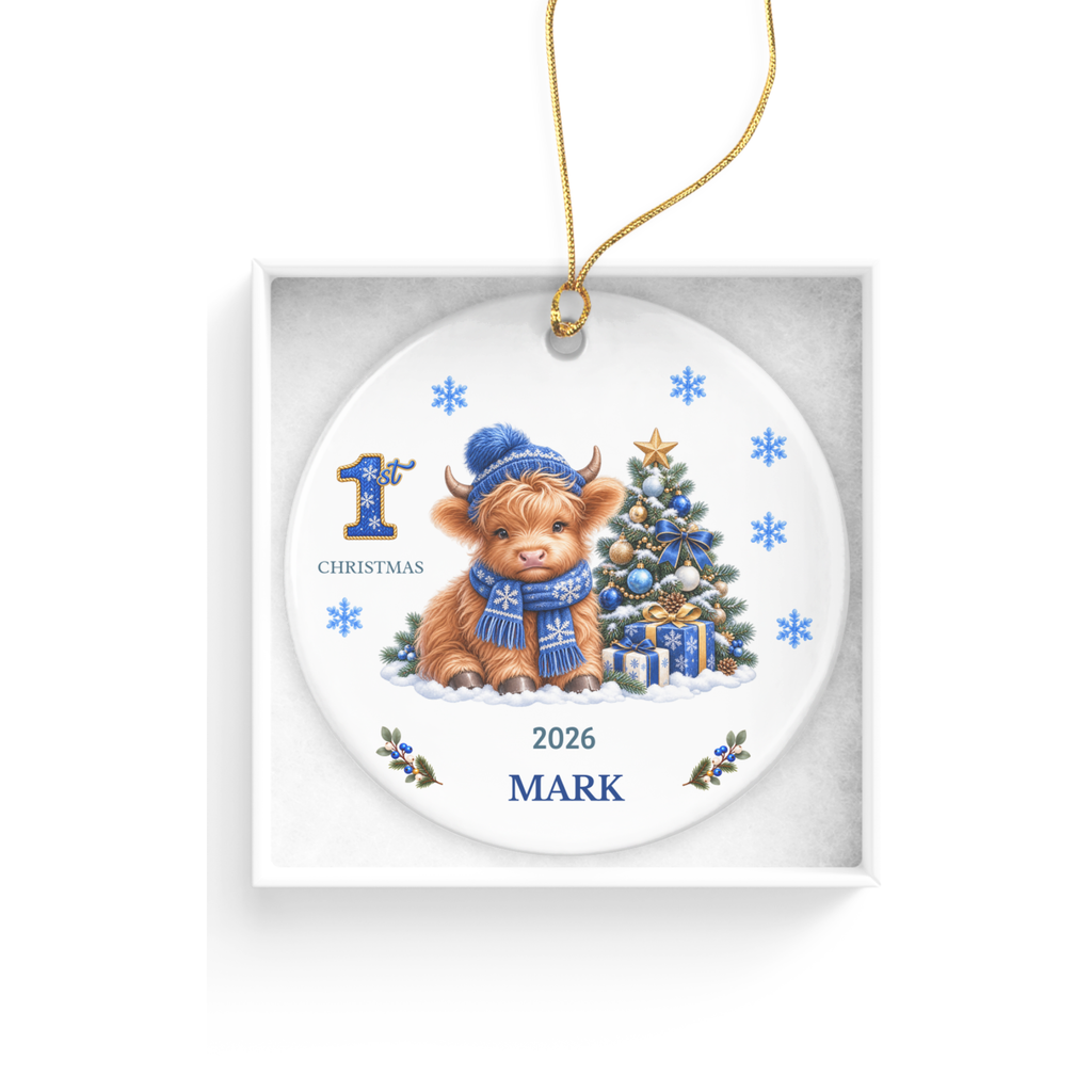 Personalized Christmas Ornament – 1st Christmas 2026 Custom Name Keepsake, 3 Inch Ceramic Holiday Decor