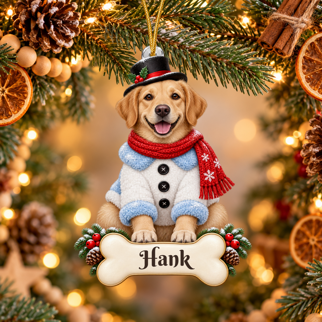 Custom Dog Christmas Ornament from Photo, Personalized Pet Snowman Acrylic Ornament, Dog Portrait Gift, Custom Name Cutout Keepsake