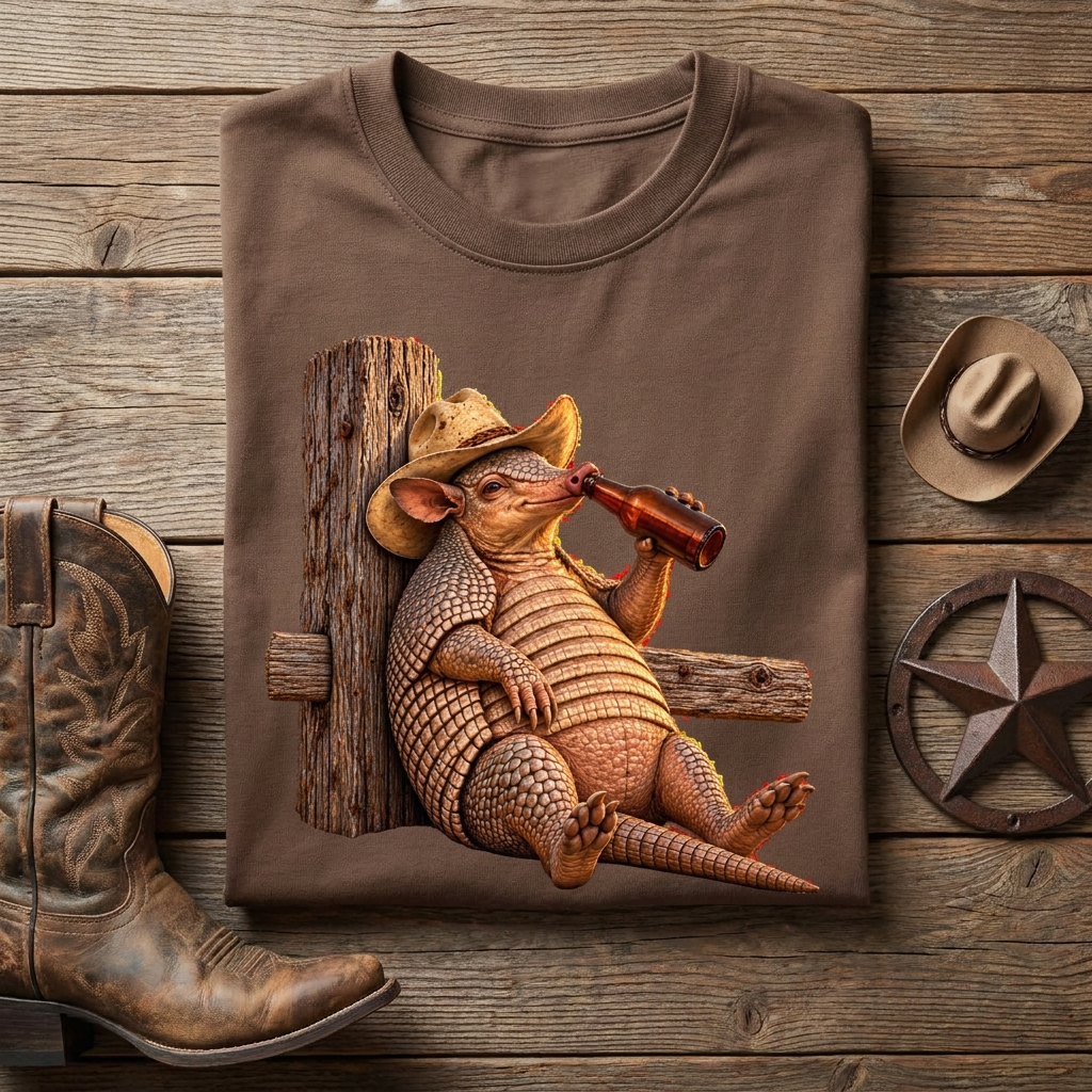 Funny Armadillo T Shirt, Cowboy Armadillo Shirt, Texas Beer Shirt, Western Graphic Tee, Funny Texas Gift, Country Humor Tee