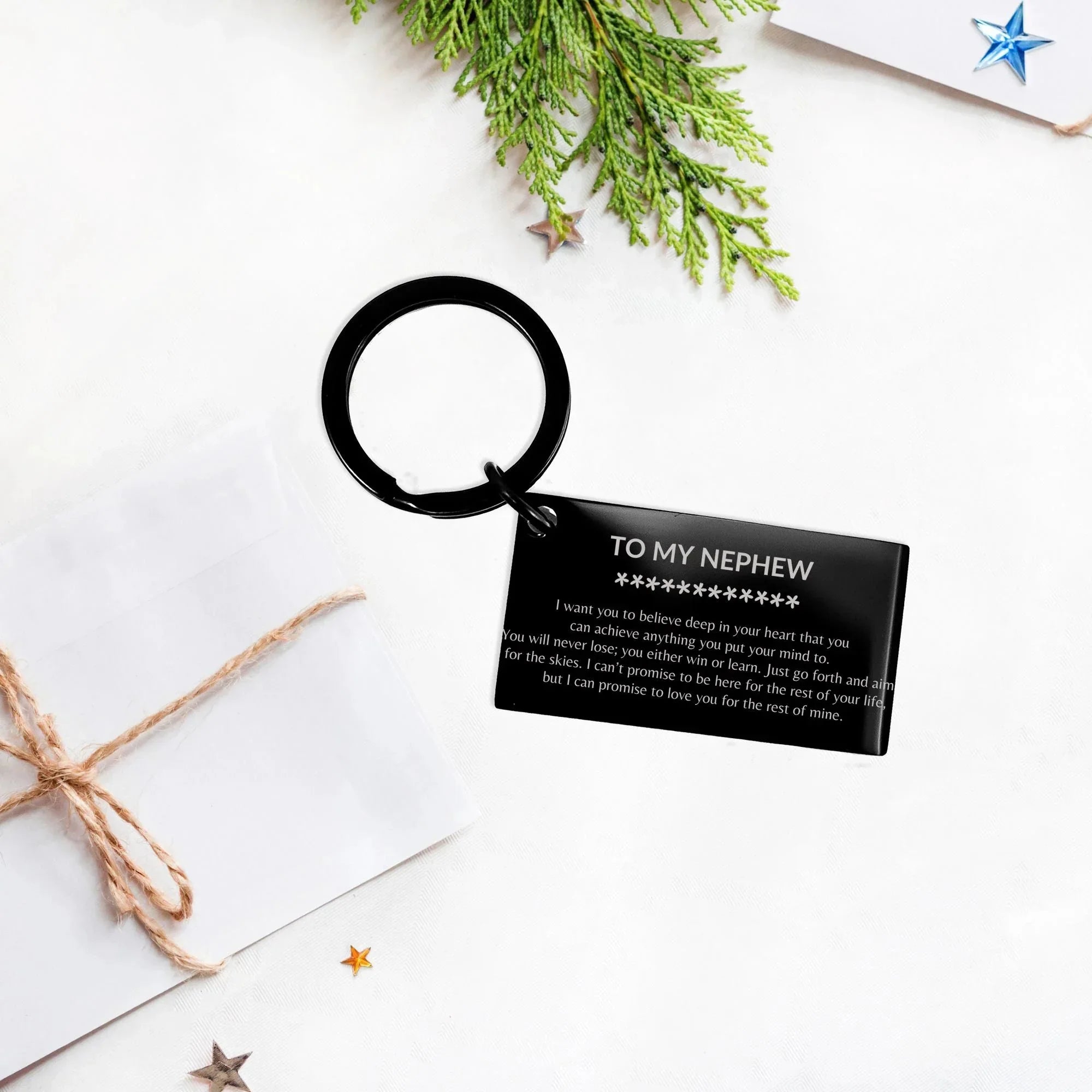 Motivational Nephew Engraved Black Keychain - I can promise to love you for the rest of my life, Birthday, Christmas Holiday Jewelry Gif