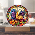 Turkey Stained-glass Round Acrylic Plaque - LED Lighted Wooden Base