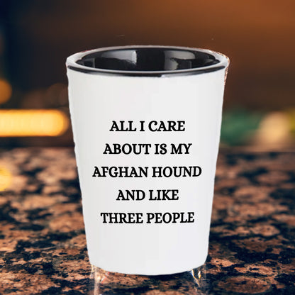Afghan Hound Dog Lovers Unique Gift Shot Glass, All I Care About Are My Afghan Hound Dog, Funny Quote for Christmas, White Ceramic, 1.5oz, Microwave and Dishwasher Safe, Gifts from Men to Friends - Mallard Moon Gift Shop