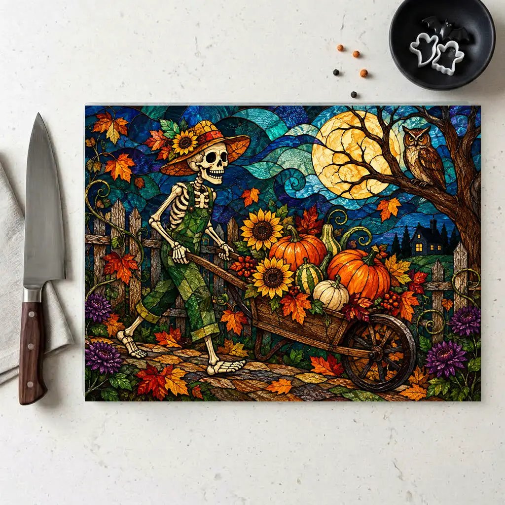 Halloween Personalized Glass Cutting Board, Spooky Pumpkin Farmhouse Kitchen Decor