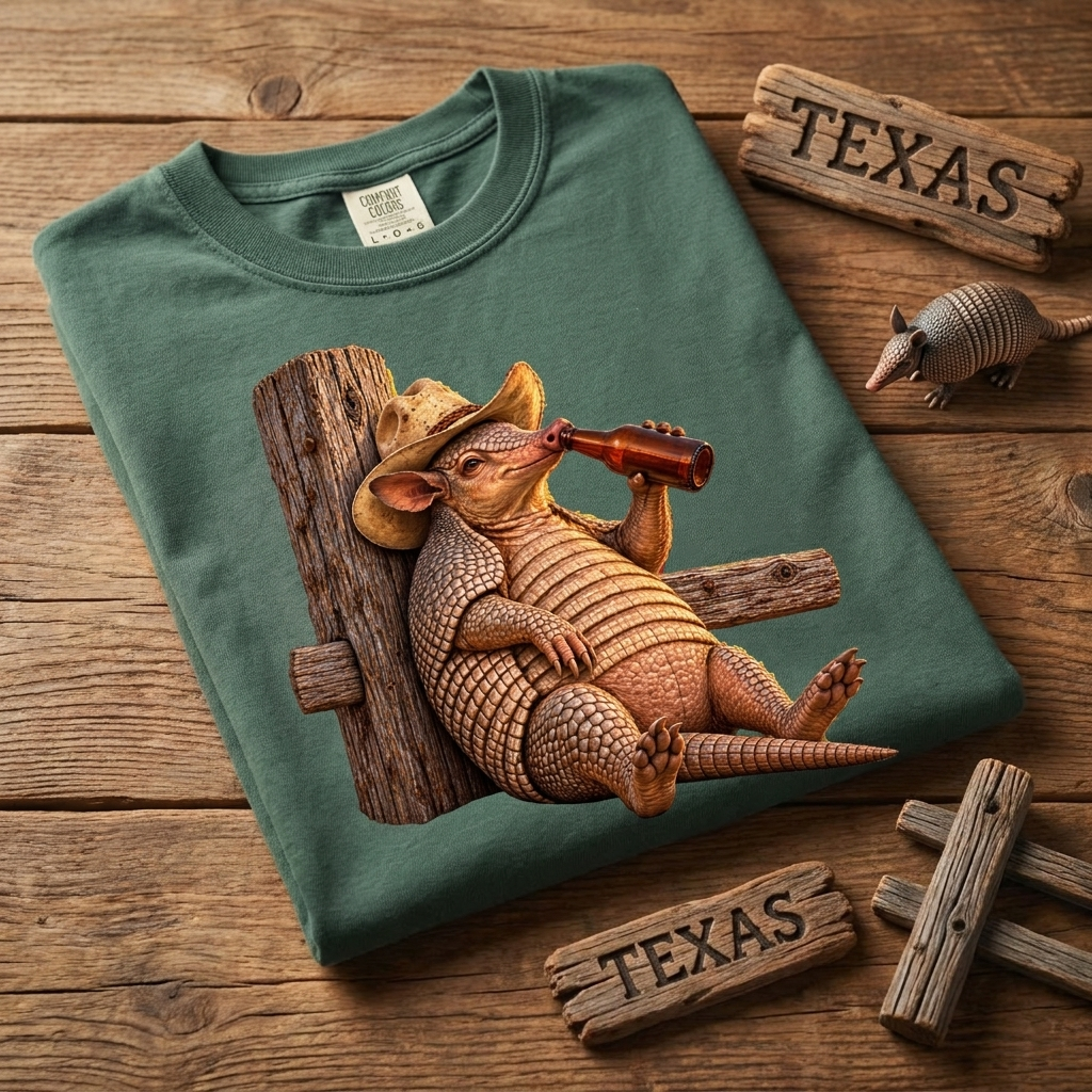 Funny Armadillo T Shirt, Cowboy Armadillo Shirt, Texas Beer Shirt, Western Graphic Tee, Funny Texas Gift, Country Humor Tee