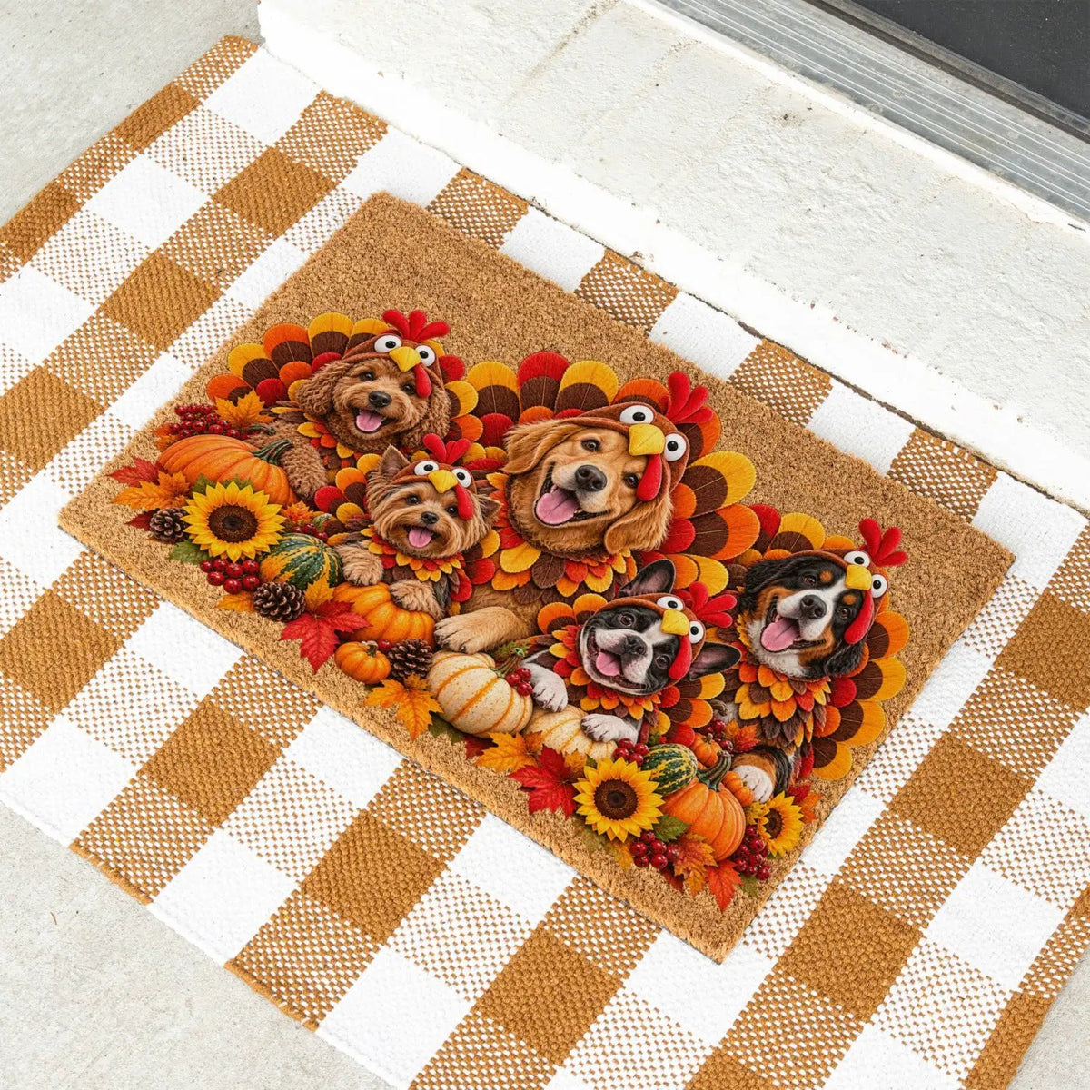 Thanksgiving Dog Doormat, Dogs in Turkey Costumes Coir Mat, Funny Fall Welcome Mat, Dog Lover Gift, Thanksgiving Porch Decor