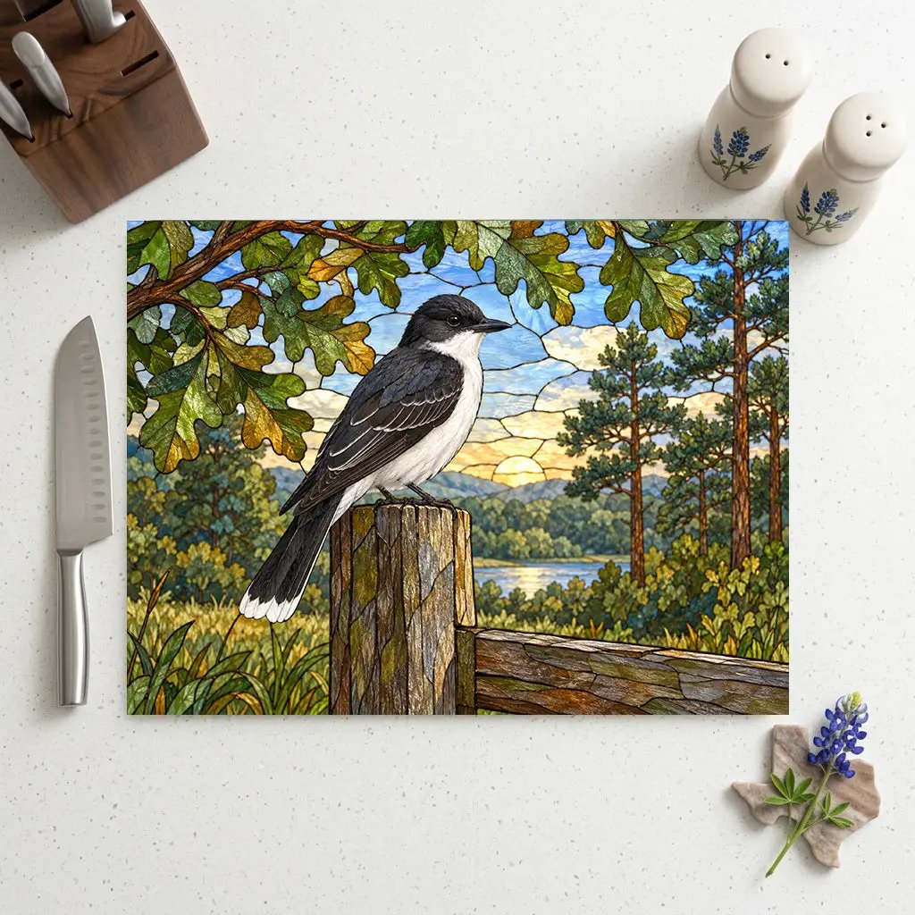 Eastern Kingbird Glass Cutting Board, Backyard Bird Kitchen Decor, Birdwatcher Gift, Songbird Serving Board, Nature Lover Gift