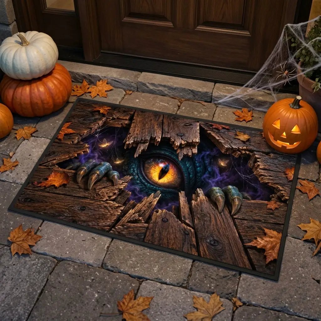 Monster Eye Halloween 3D Doormat, Scary Dragon Eye Door Mat, Creature Under Floor Illusion, Spooky Halloween Welcome Mat