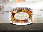 Personalized Thanksgiving Platter, Custom Family Name Harvest Serving Platter, Woodland Fall Decor, Pumpkin Sunflower Hostess Gift, 10x14