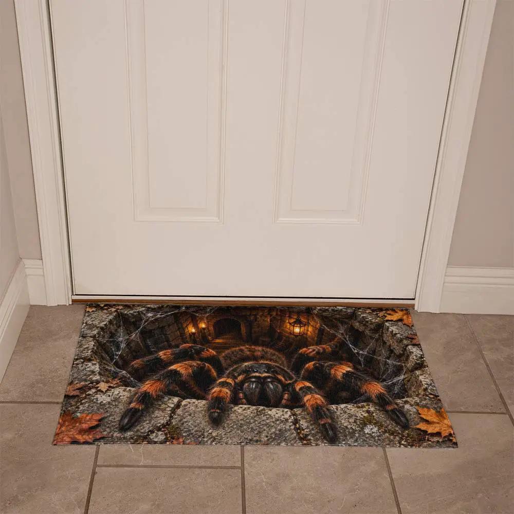 Giant Spider Halloween 3D Doormat, Scary Optical Illusion Welcome Mat, Creepy Spider Door Mat, Haunted House Halloween Porch Decor