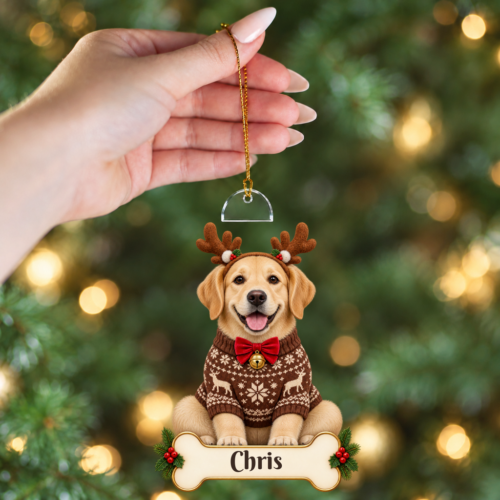 Personalized Reindeer Dog Christmas Ornament from Photo, Custom Pet Portrait Acrylic Cutout, Dog with Antlers Holiday Gift, Dog Lover Keepsake