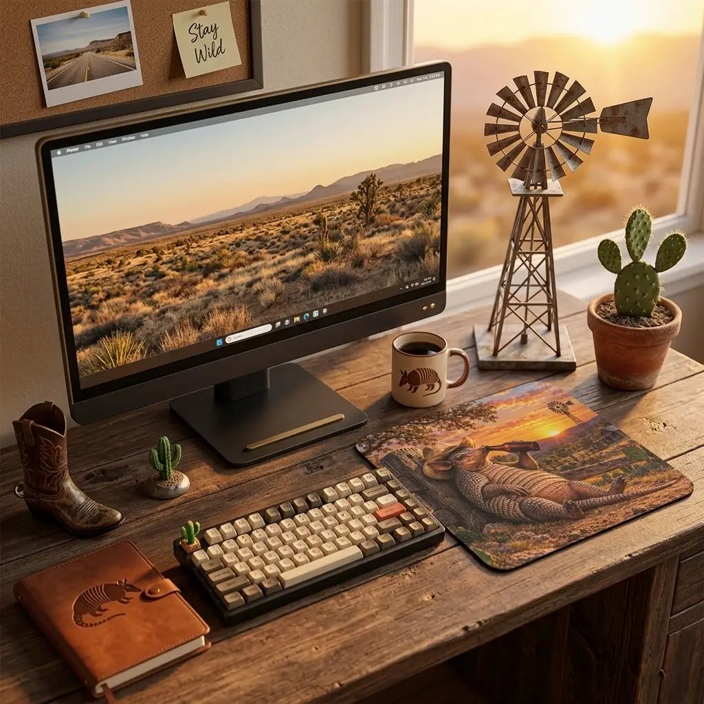 Funny Armadillo Mouse Pad, Texas Cowboy Desk Decor, Beer Lover Gift, Western Office Accessory, Funny Texas Gift for Him