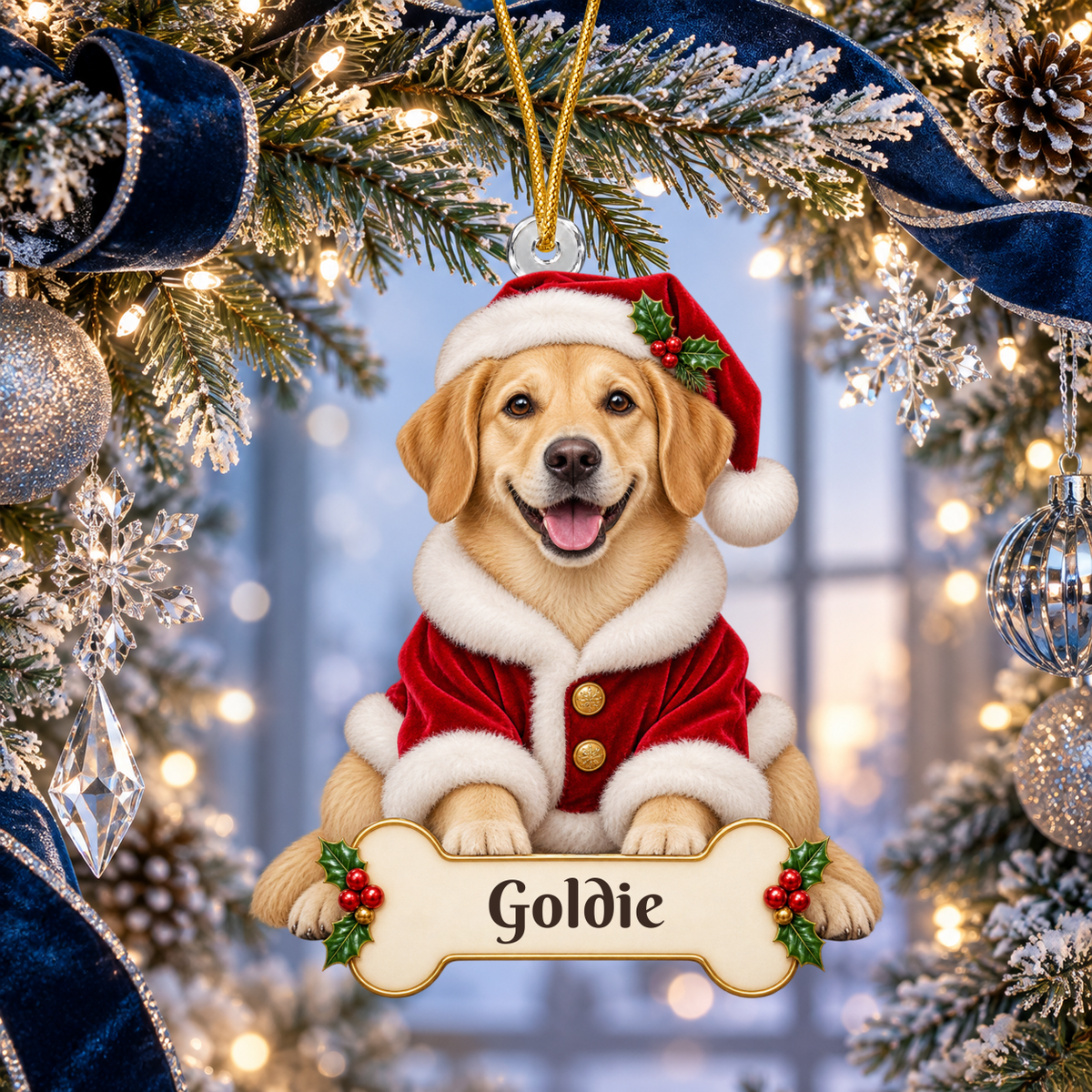 Personalized Santa Dog Christmas Ornament from Photo, Custom Pet Portrait Acrylic Ornament, Dog Lover Gift, Custom Name Keepsake