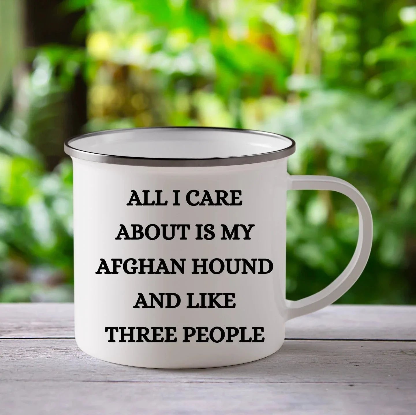Afghan Hound Dog Lovers Christmas Unique Gift, Camping Mug with Funny Quote 'All I Care About Are My Afghan Hound And Like Three People', 12 oz Stainless Steel with Enamel Finish