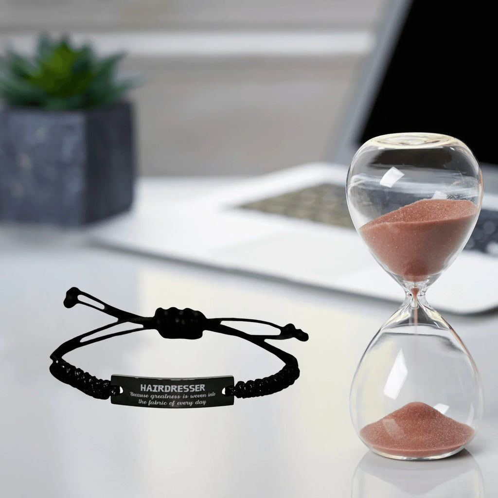 Sarcastic Hairdresser Black Rope Bracelet Gifts, Christmas Holiday Gifts for Hairdresser Birthday, Hairdresser: Because greatness is woven